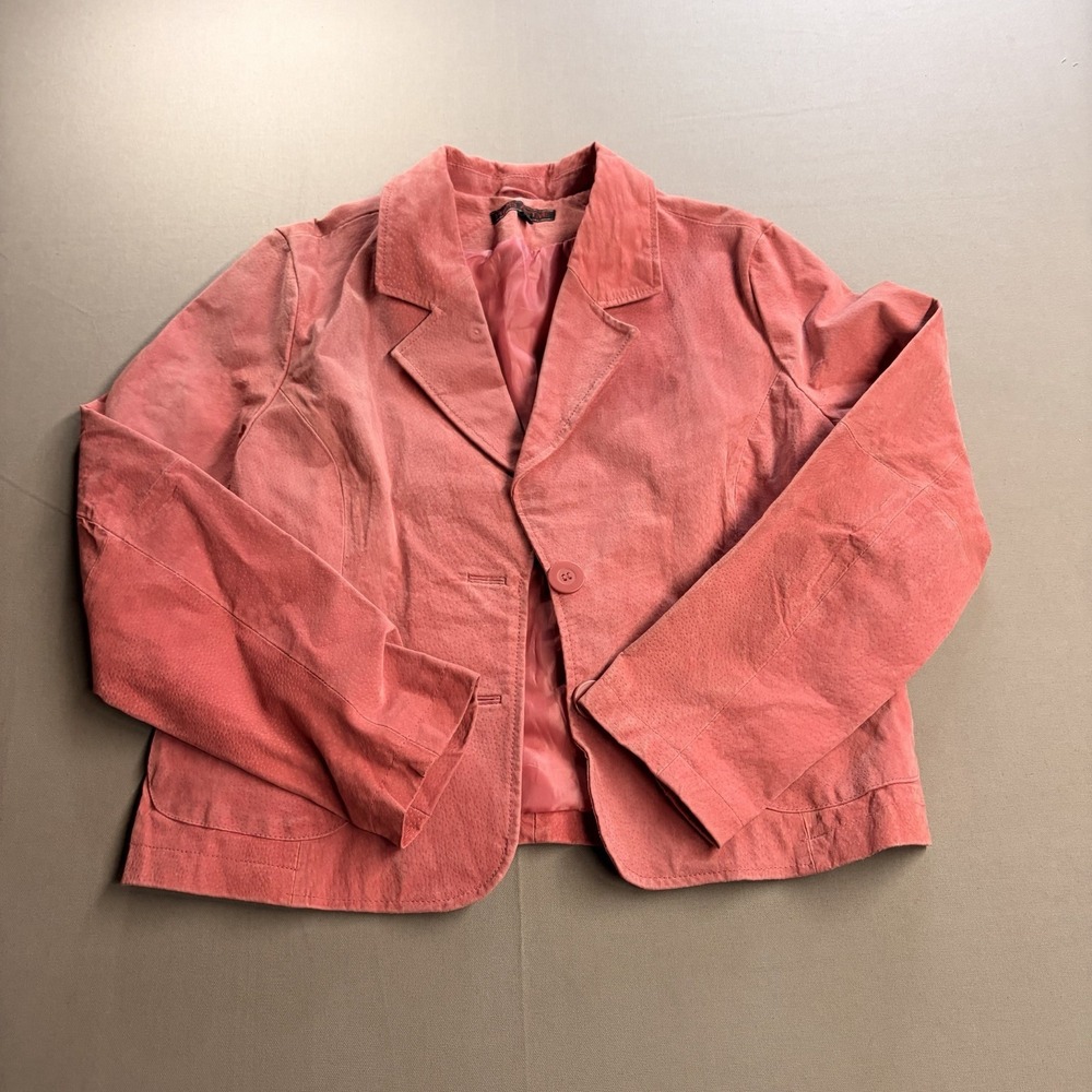 HYPD Active Womens XL Pink Genuine Leather Blazer Jacket Coral Button Front